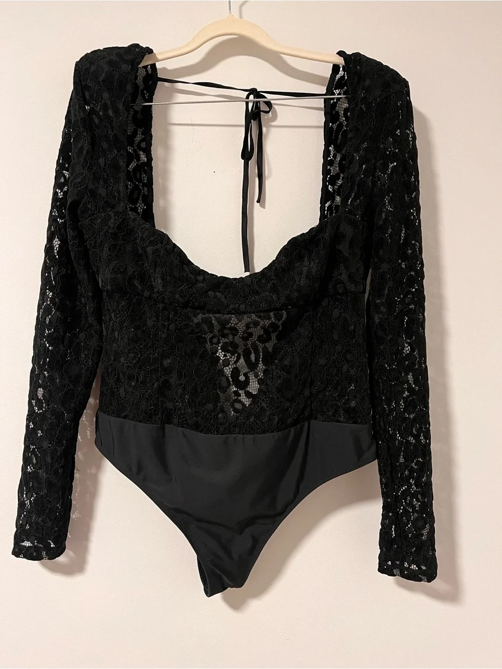 Michael Costello x Revolve Black Lace Long-Sleeve Bodysuit